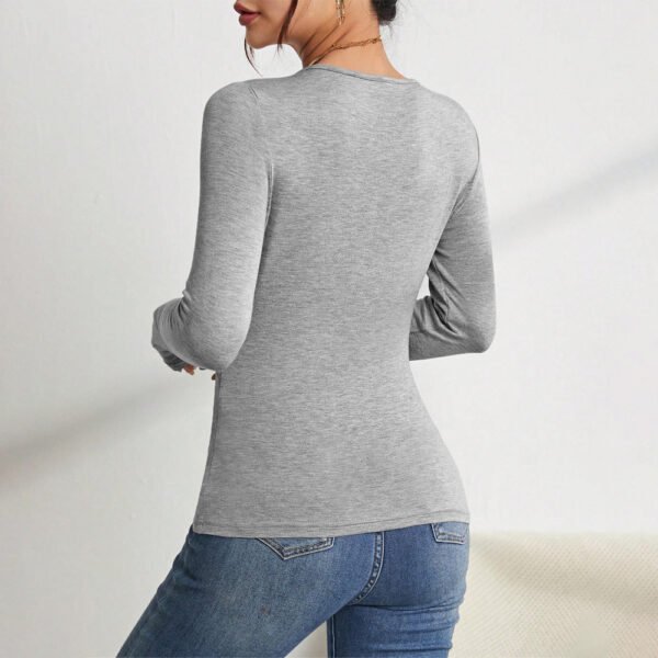 Women's Minimalist Design Square Neck T-shirt Slim And Versatile Autumn And Winter Base Layer
