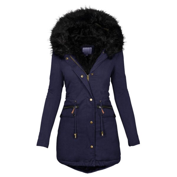 Women's Plush Hooded Parkas Winter Warm Thick  Zip-up Jackets Casual Mid-length Solid Buckle Pockets Coat Outerwear Clothing