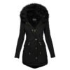 Women's Plush Hooded Parkas Winter Warm Thick  Zip-up Jackets Casual Mid-length Solid Buckle Pockets Coat Outerwear Clothing