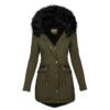Women's Plush Hooded Parkas Winter Warm Thick  Zip-up Jackets Casual Mid-length Solid Buckle Pockets Coat Outerwear Clothing