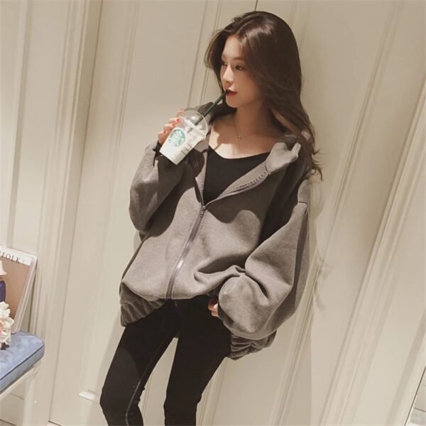 Loose Hooded Oversized Zipper Thickened Plus Fleece Sweater