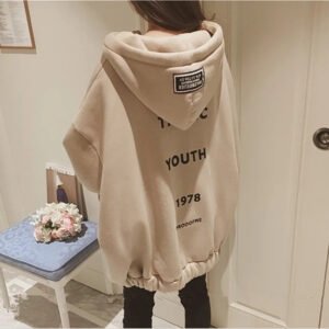 Loose Hooded Oversized Zipper Thickened Plus Fleece Sweater