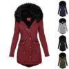 Women's Plush Hooded Parkas Winter Warm Thick  Zip-up Jackets Casual Mid-length Solid Buckle Pockets Coat Outerwear Clothing