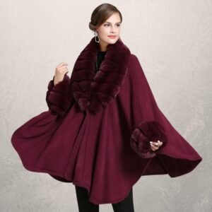 Oversized loose fox fur collar knitted cardigan