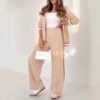 2 Pcs Set Women Suit Coat Pants Suit Lapel Long Sleeves Lady Jacket Wide Leg High Waist Trousers Female Commuting Office Outfit