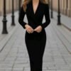 Double-breasted Blazer Dress Fashion Slim-fitting Hip-wrapped Lapel Long-sleeved Dresses Office Commuting Long Jacket Outwear For Women's Clothing