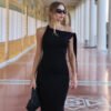 One-shoulder Ribbon Long Dress Ins Fashion Slim Sleeveless Dresses For Evening Party Club Clothing Women