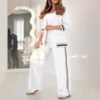 2 Pcs Set Women Suit Coat Pants Suit Lapel Long Sleeves Lady Jacket Wide Leg High Waist Trousers Female Commuting Office Outfit