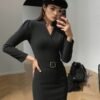 Slim-fitting Casual Suit Dress V-neck Long-sleeved Dresses Commuting Office Clothing For Women
