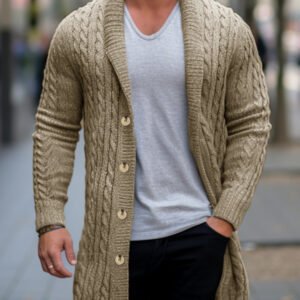 Heritage Twist Cardigan – Mid-Length Wool Edition