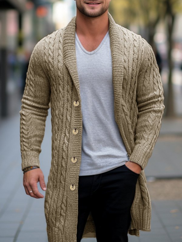 Heritage Twist Cardigan – Mid-Length Wool Edition
