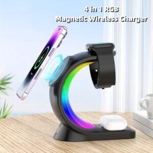 4-in-1 Magnetic Wireless Charging Station with Ambient LED Light