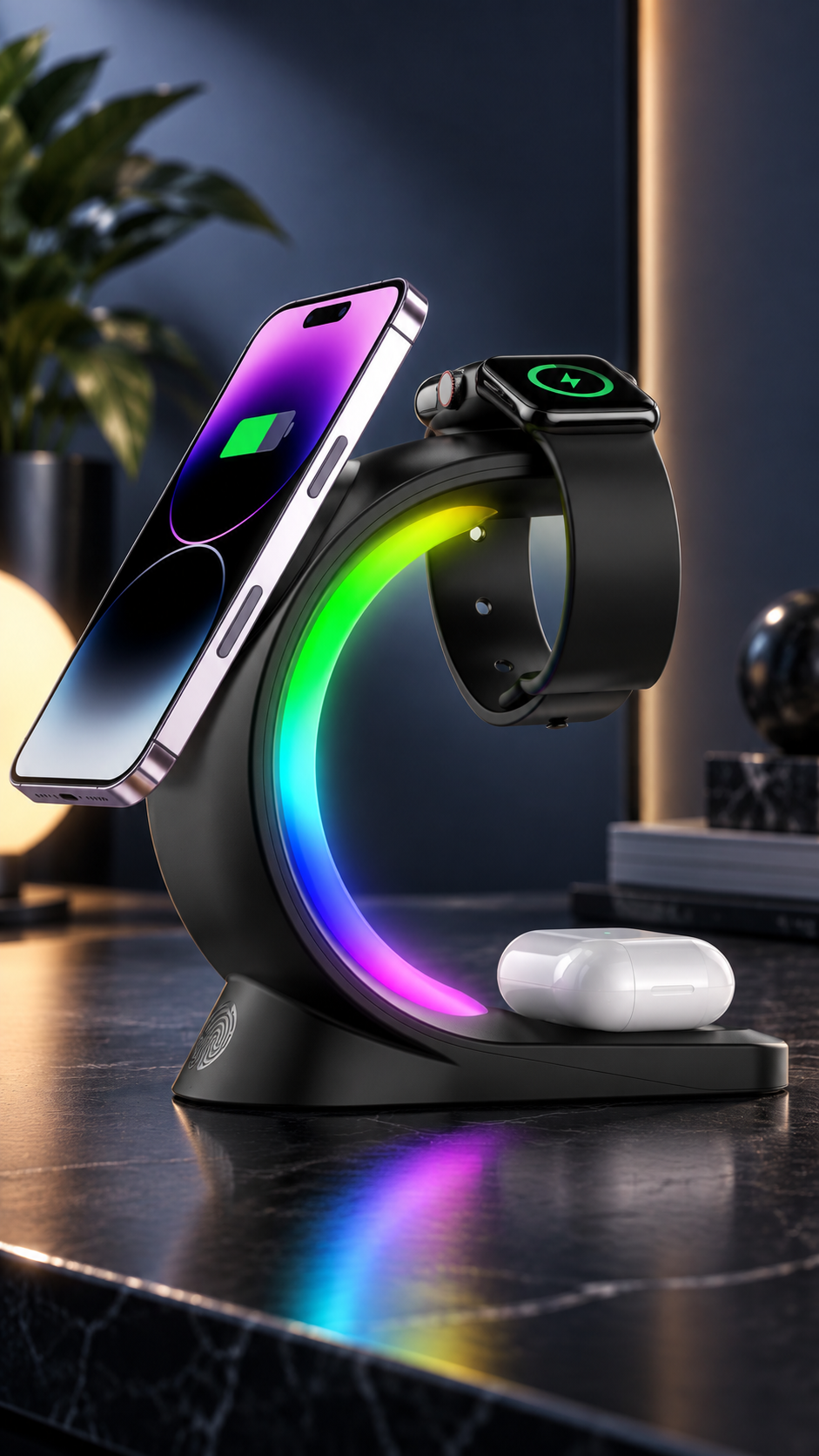 Solenne — 4-in-1 Magnetic Wireless Charging Station with Ambient LED Light