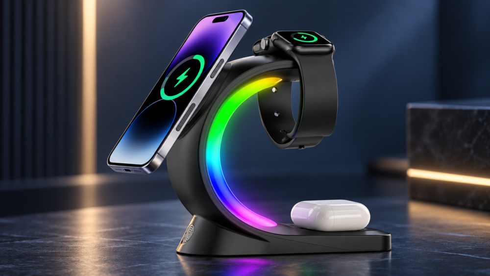 Solenne — 4-in-1 Magnetic Wireless Charging Station with Ambient LED Light