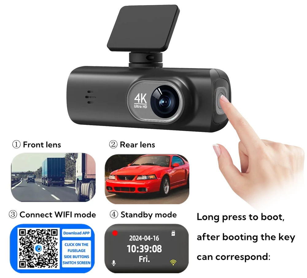 Nexora 4K dash cam with front and rear cameras, WiFi and GPS 8