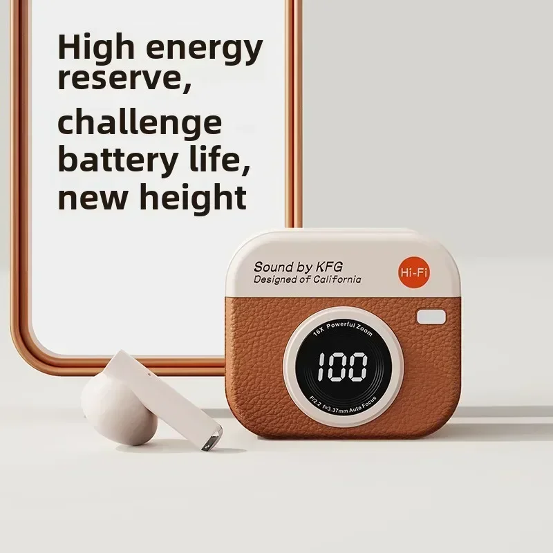 Meliora wireless Bluetooth headphones with retro camera-inspired design and power display 4