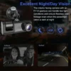 Lunaris dual-lens dash camera mounted on windshield showing 1080P recording 3