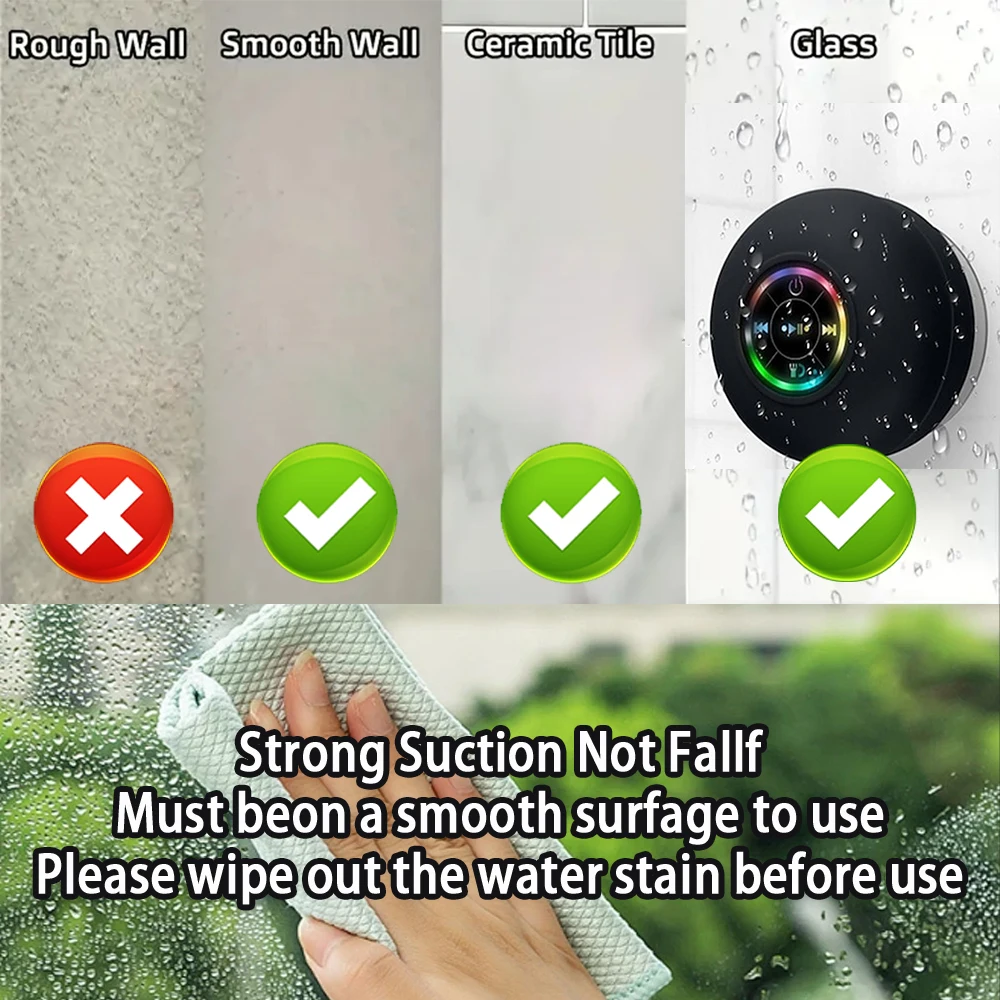 Meliora waterproof Bluetooth speaker with suction cup mounted on tile 5