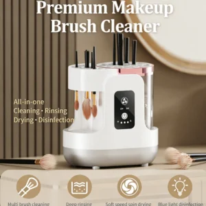 White electric makeup brush cleaner BD-228S with silicone cleaning bowl and USB cable