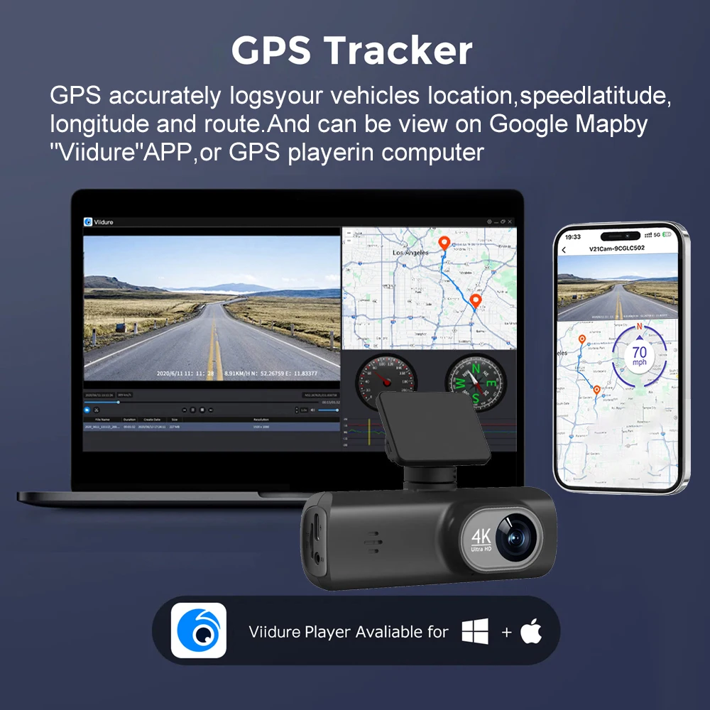 Nexora 4K dash cam with front and rear cameras, WiFi and GPS 7