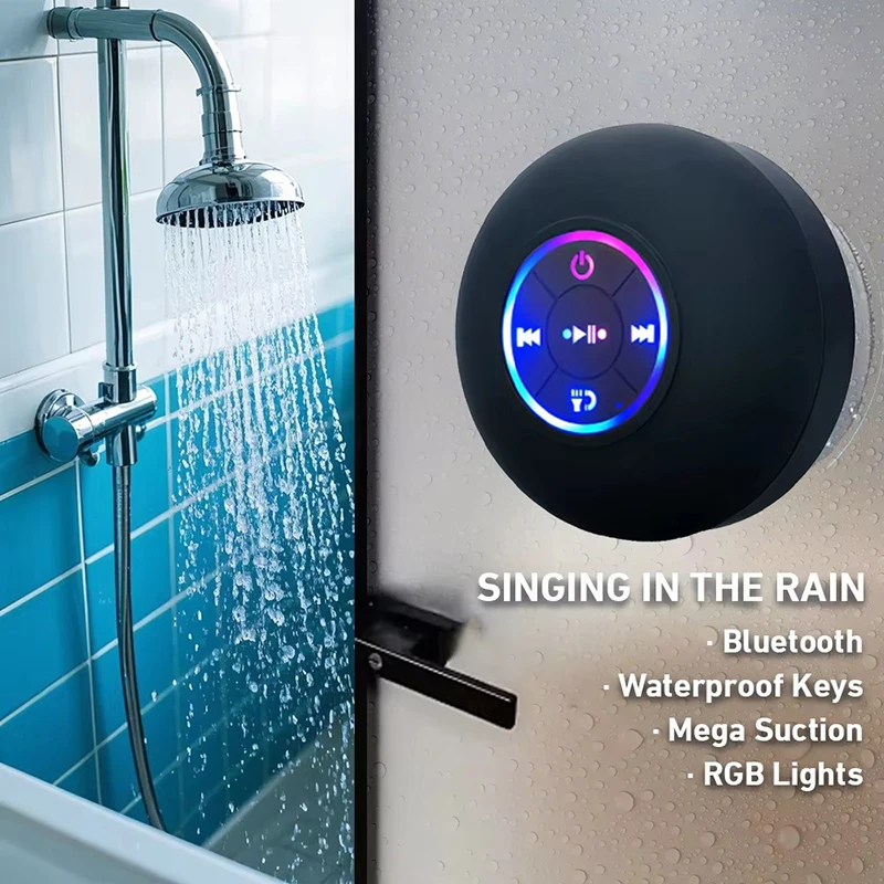 Meliora waterproof Bluetooth speaker with suction cup mounted on tile 2