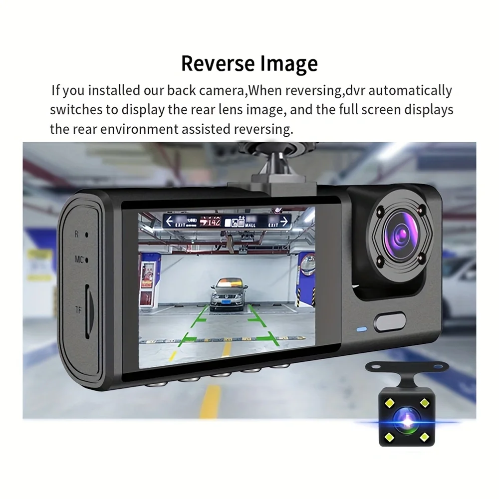 Lunaris dual-lens dash camera mounted on windshield showing 1080P recording 7